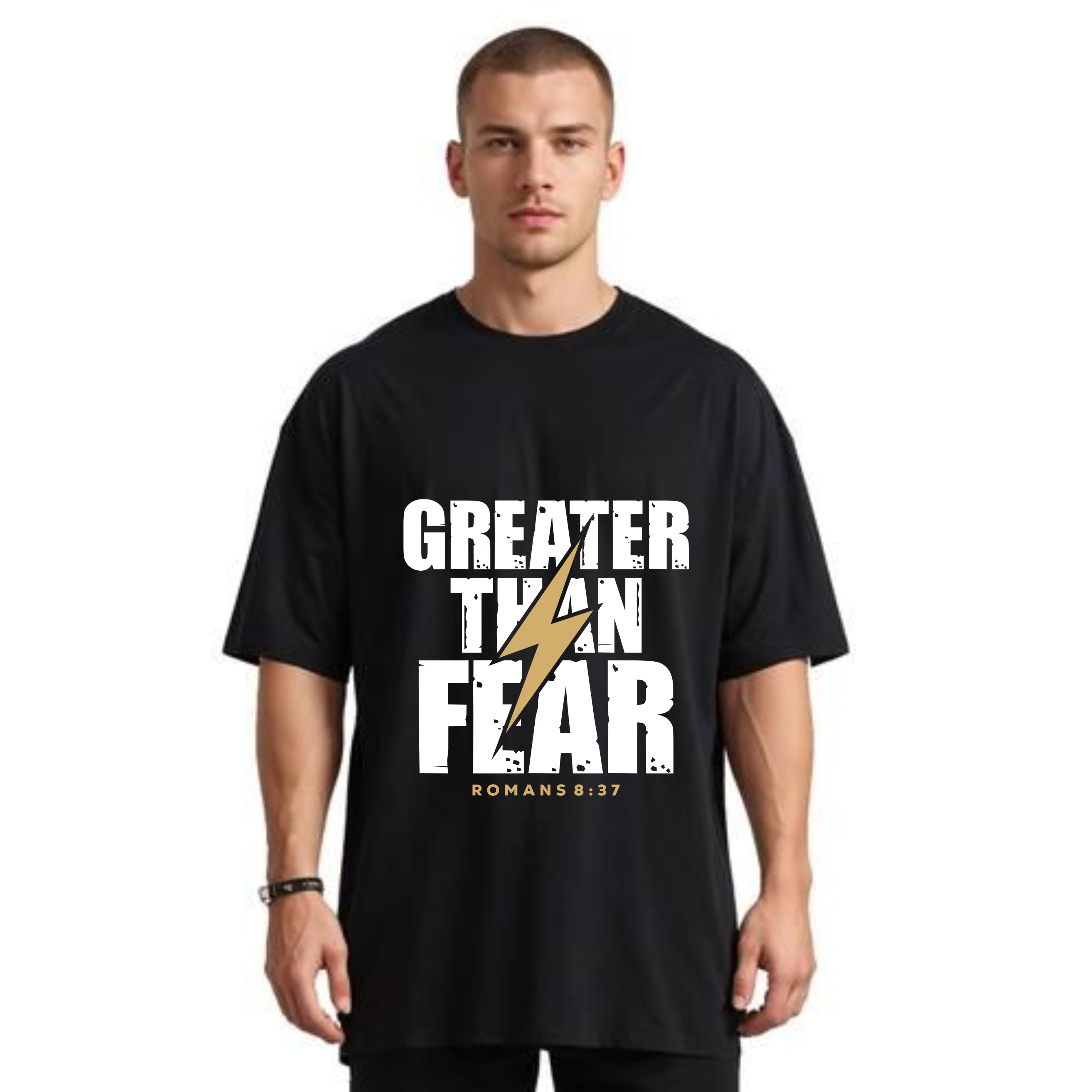 Greater Than Fear – Romans 8:37 Faith Streetwear Tee