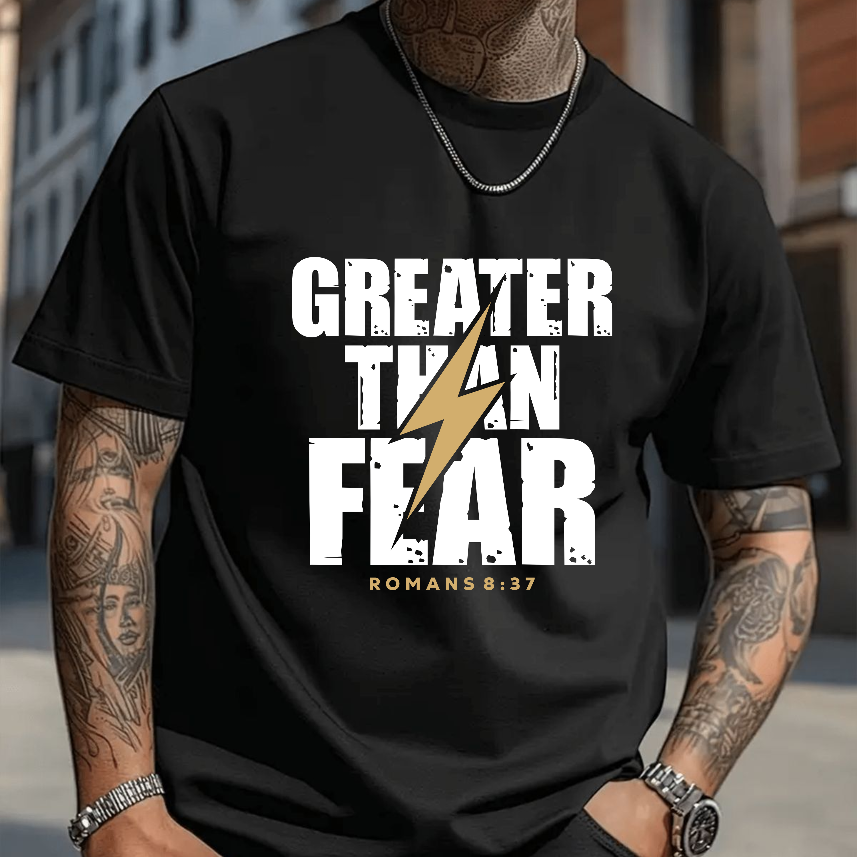 Greater Than Fear – Romans 8:37 Faith Streetwear Tee