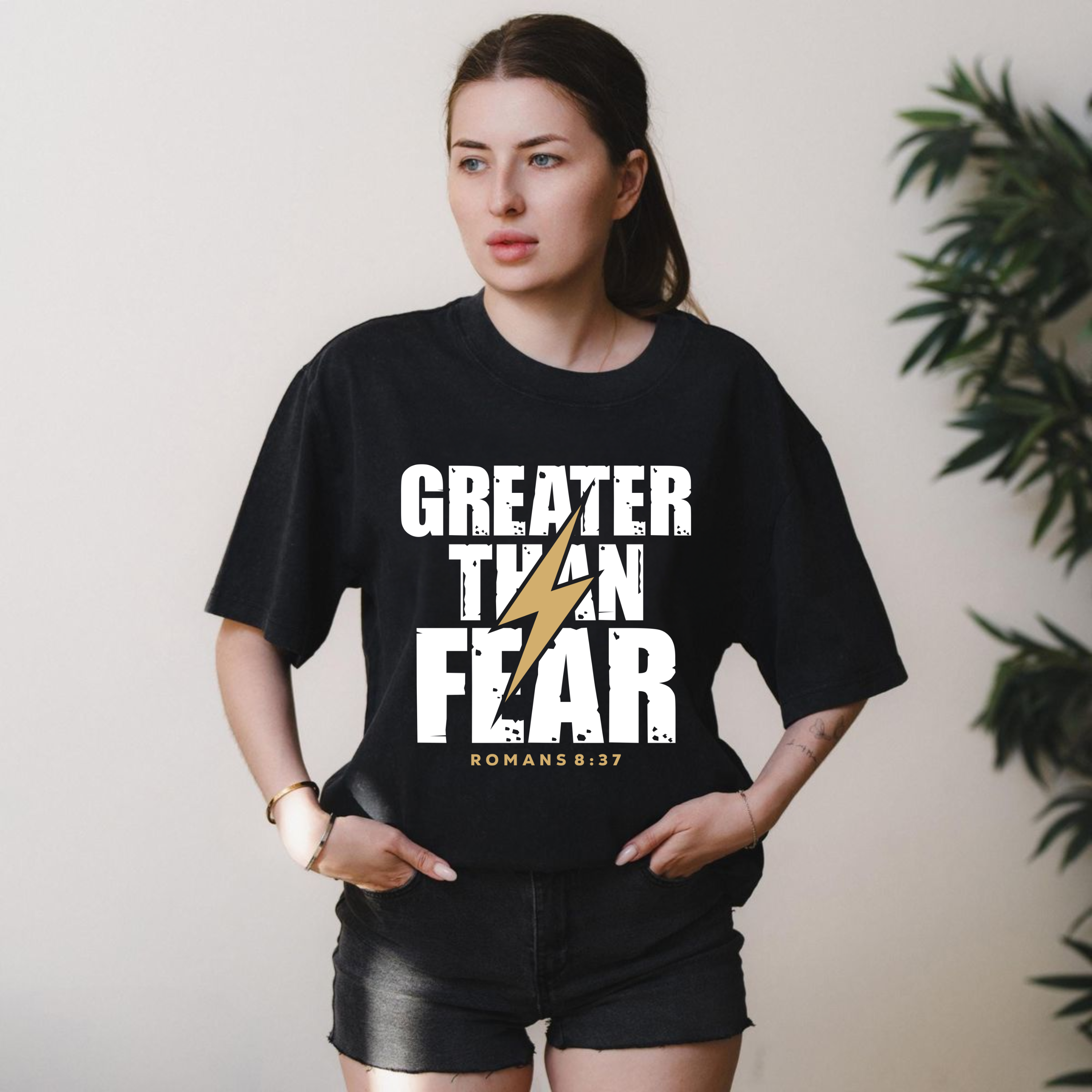 Greater Than Fear – Romans 8:37 Faith Streetwear Tee
