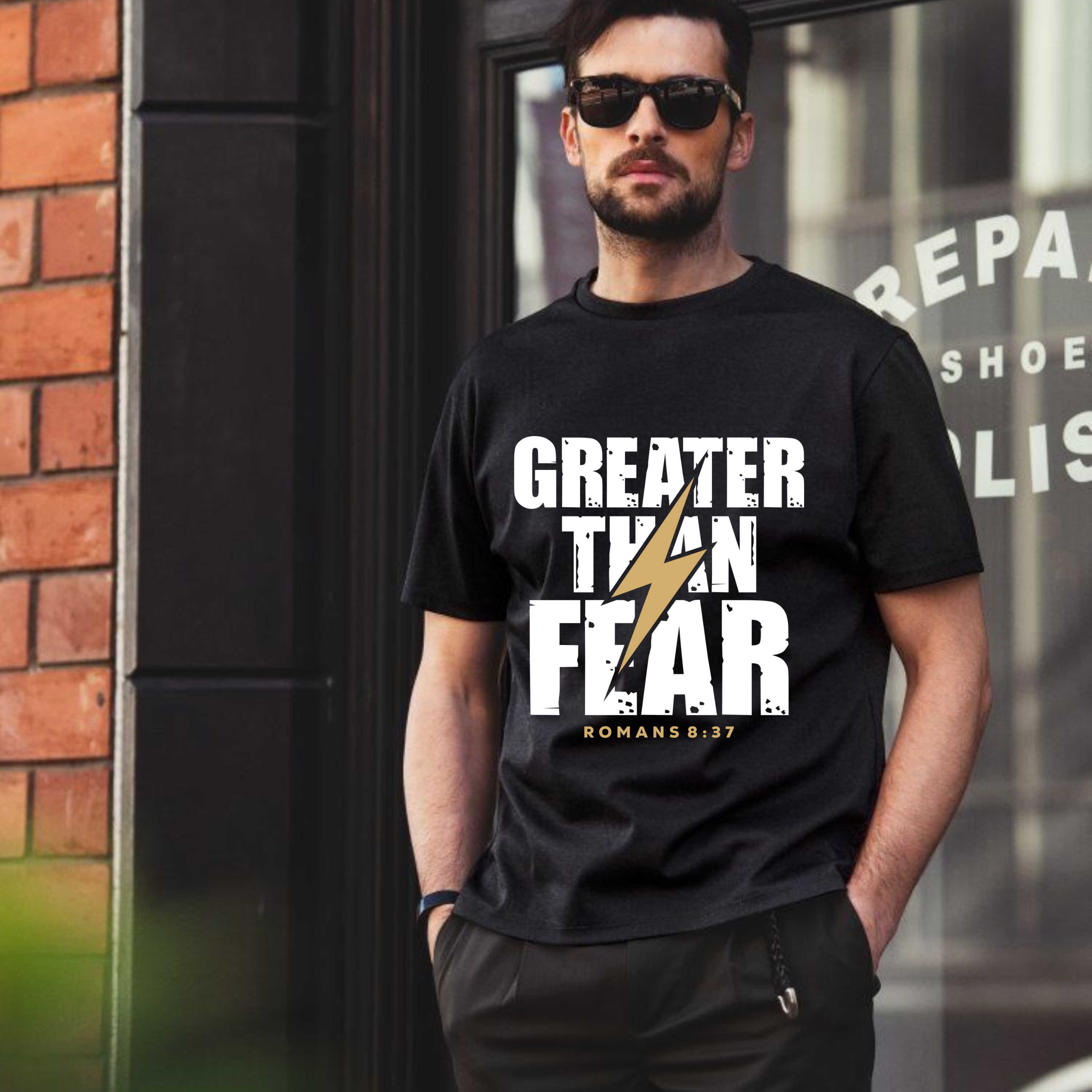 Greater Than Fear – Romans 8:37 Faith Streetwear Tee