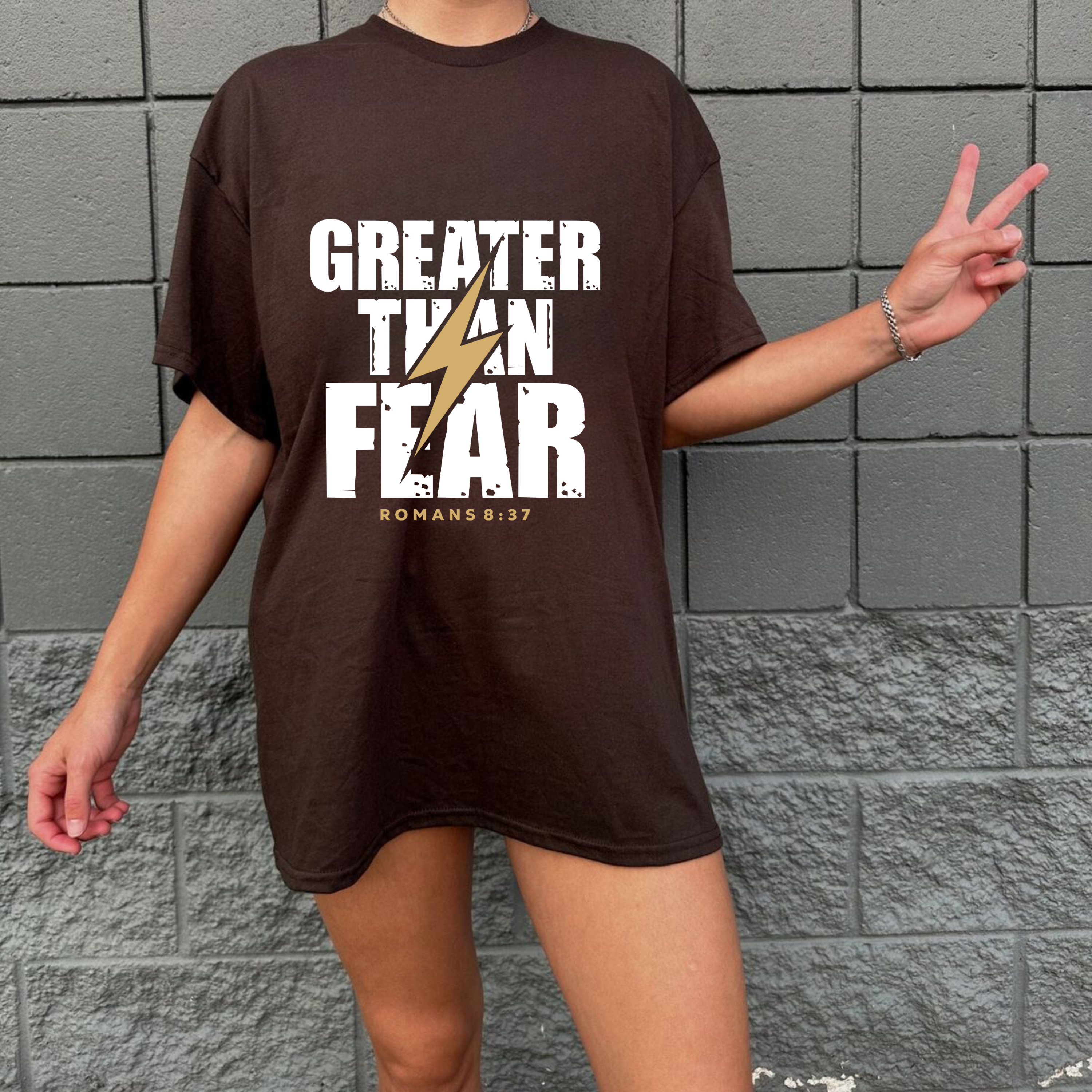 Greater Than Fear – Romans 8:37 Faith Streetwear Tee
