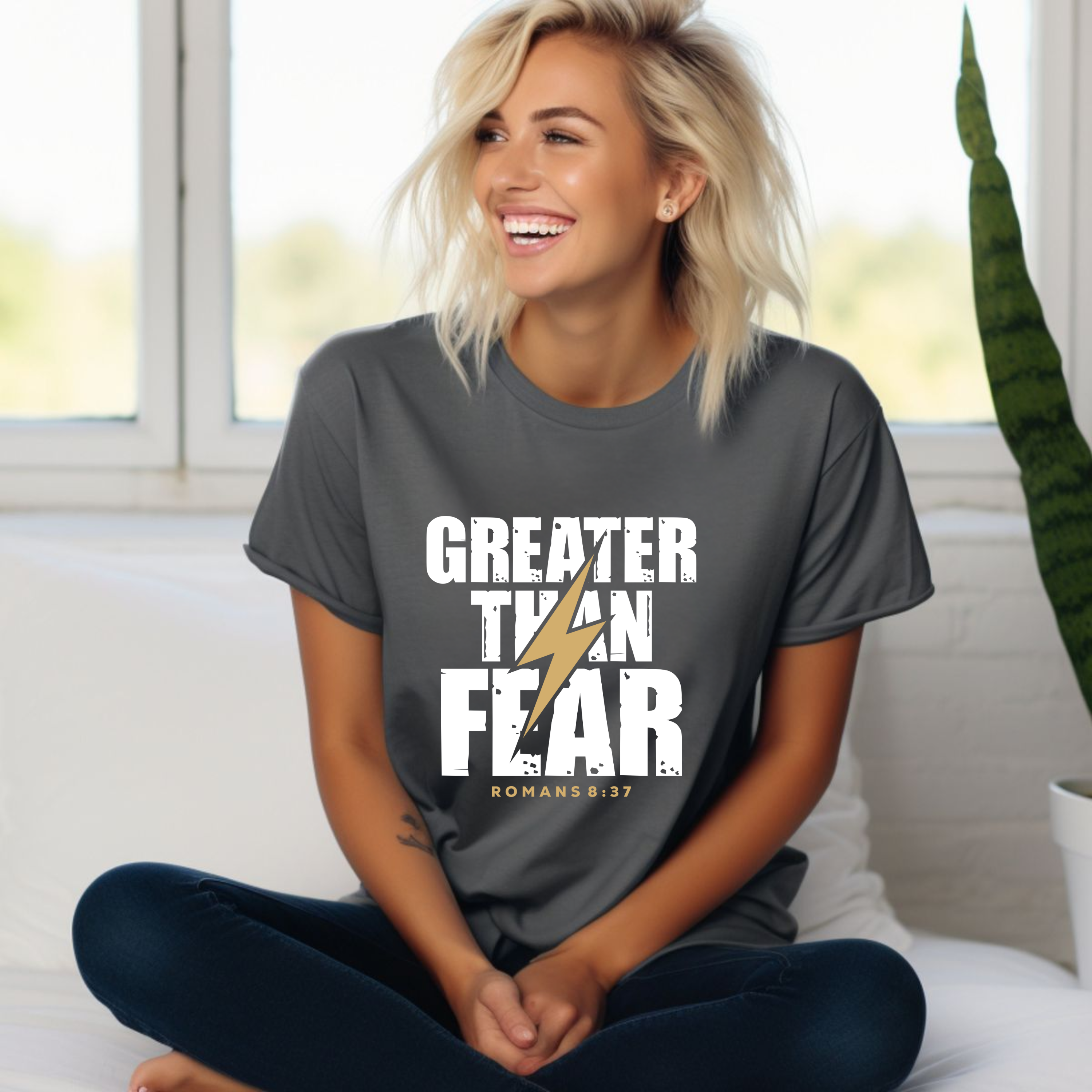 Greater Than Fear – Romans 8:37 Faith Streetwear Tee