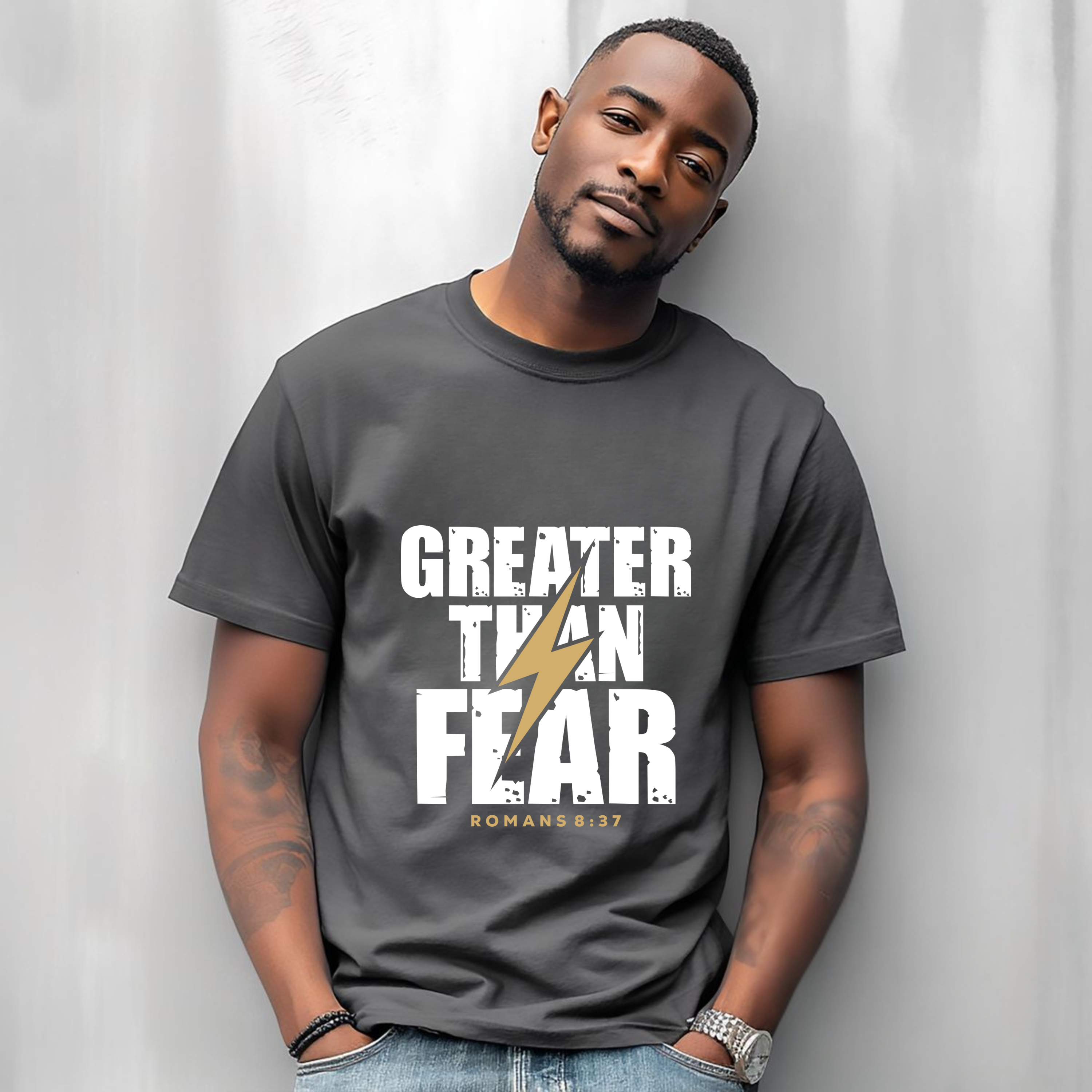 Greater Than Fear – Romans 8:37 Faith Streetwear Tee
