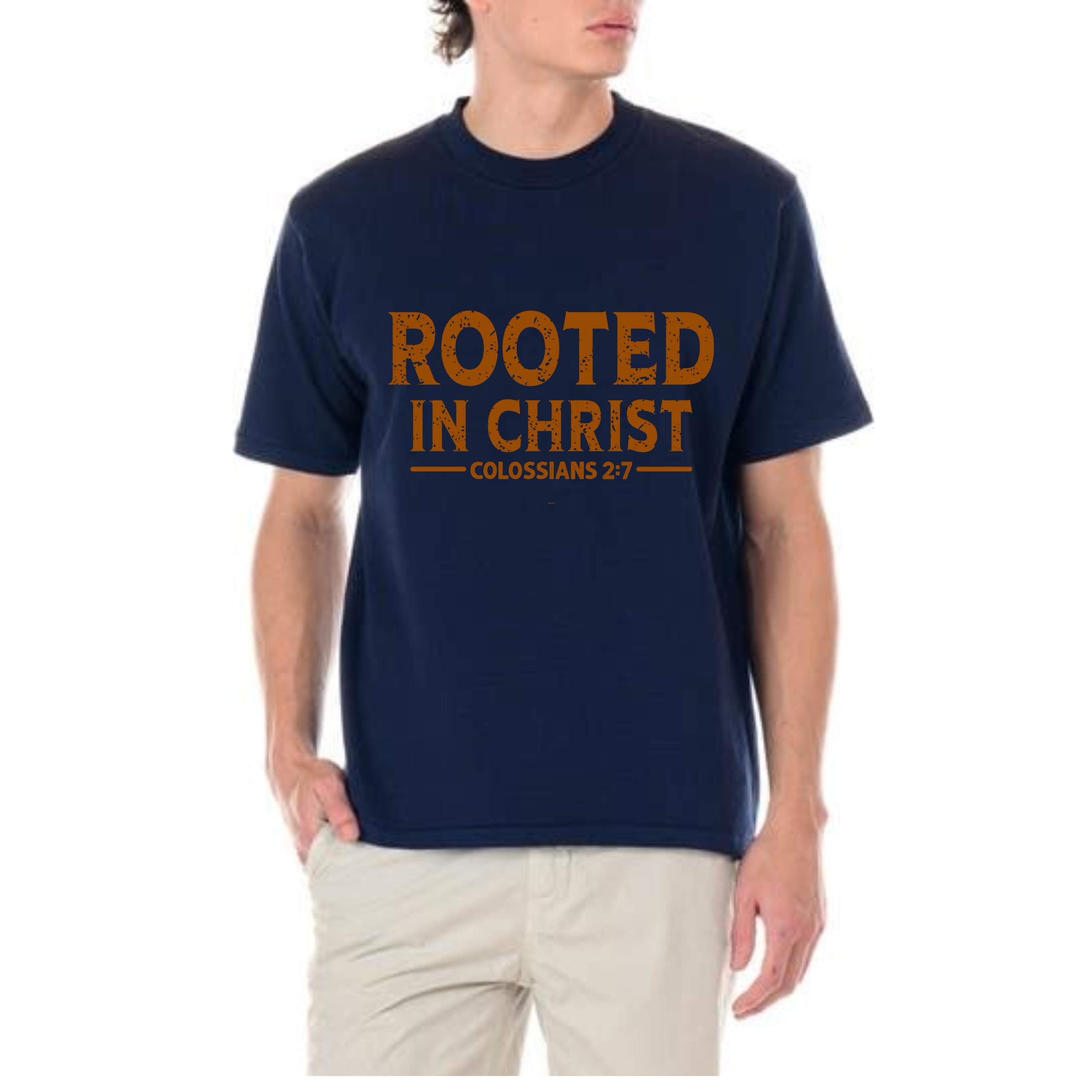 Rooted in Christ T-Shirt — Colossians 2:7 Christian Tee