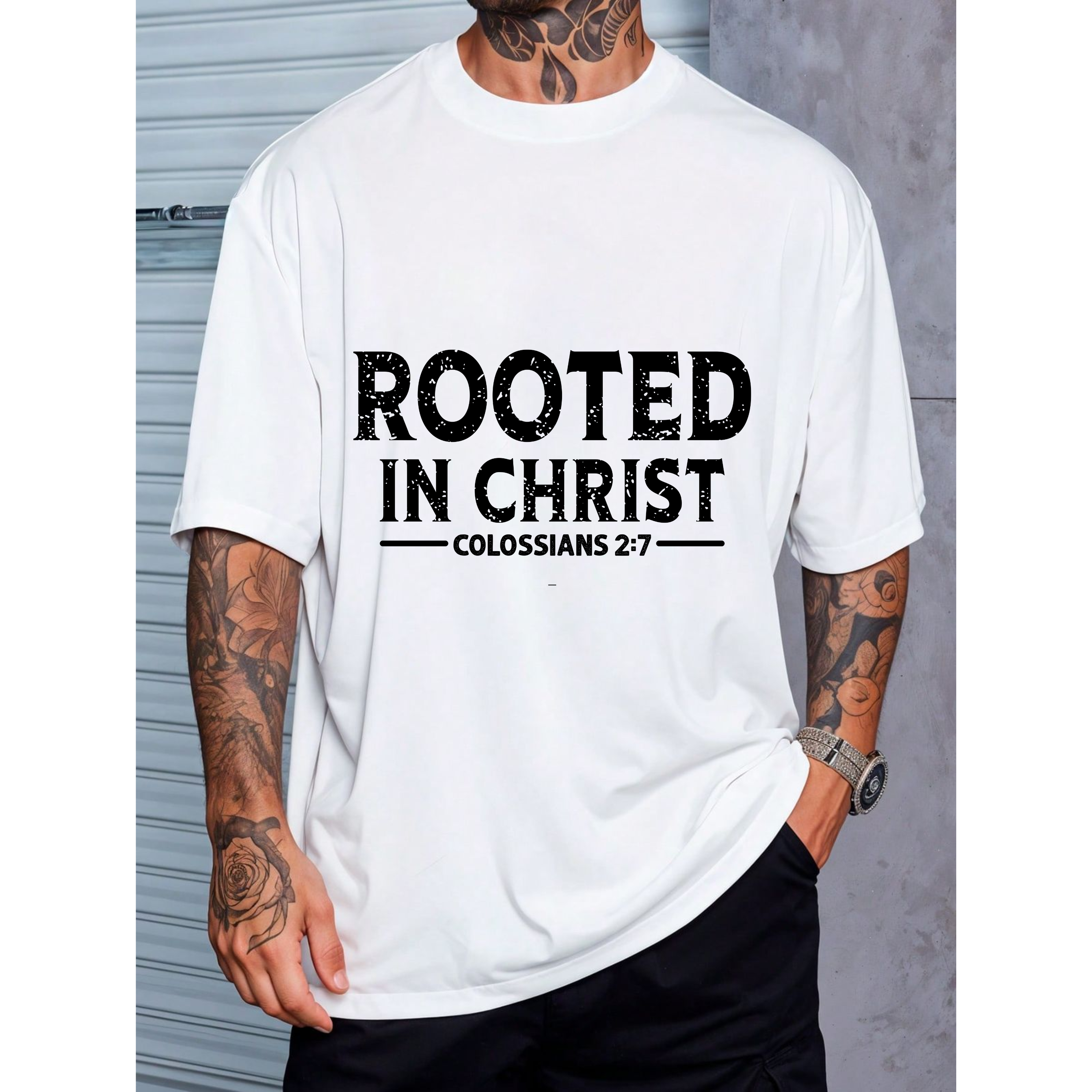 Rooted in Christ T-Shirt — Colossians 2:7 Christian Tee