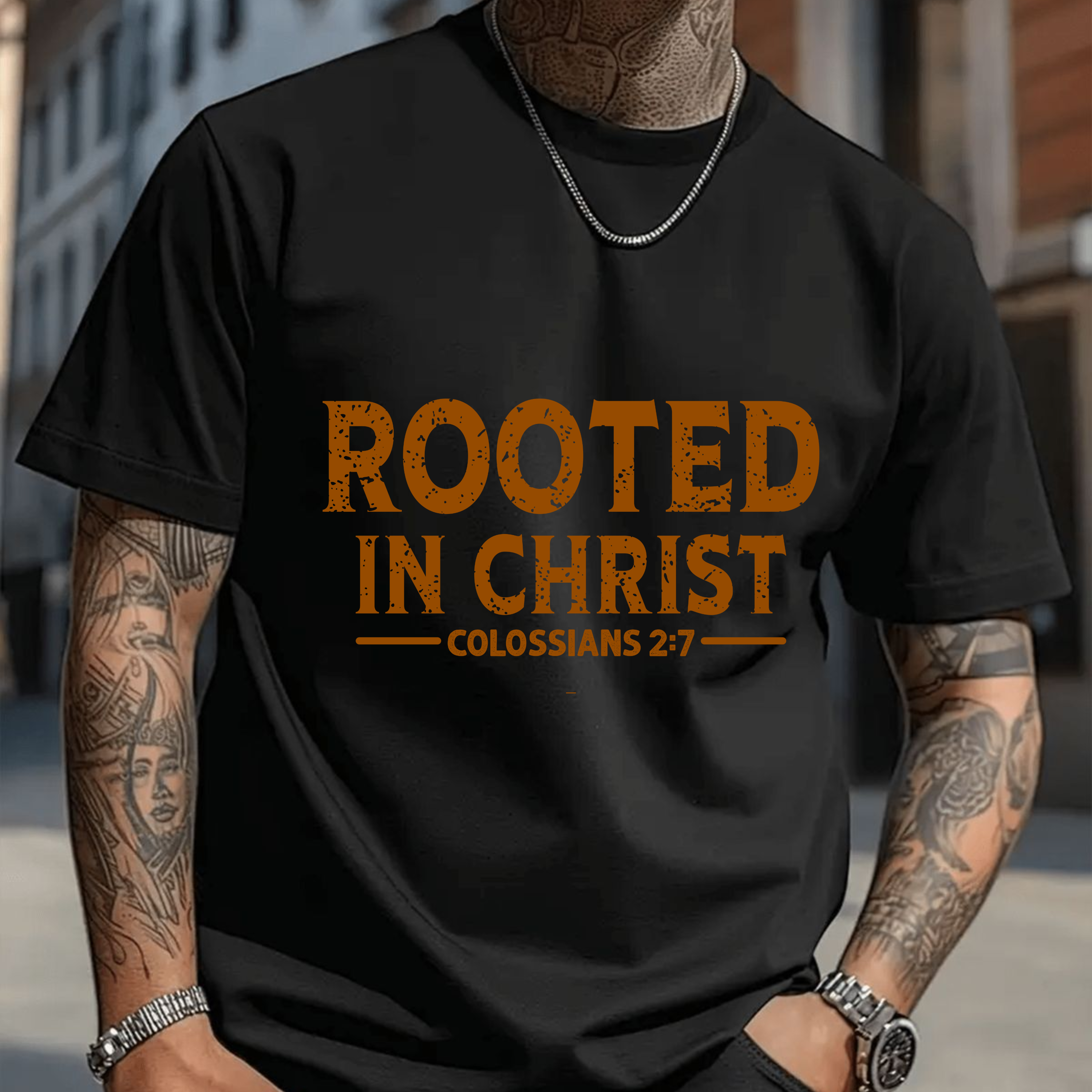 Rooted in Christ T-Shirt — Colossians 2:7 Christian Tee