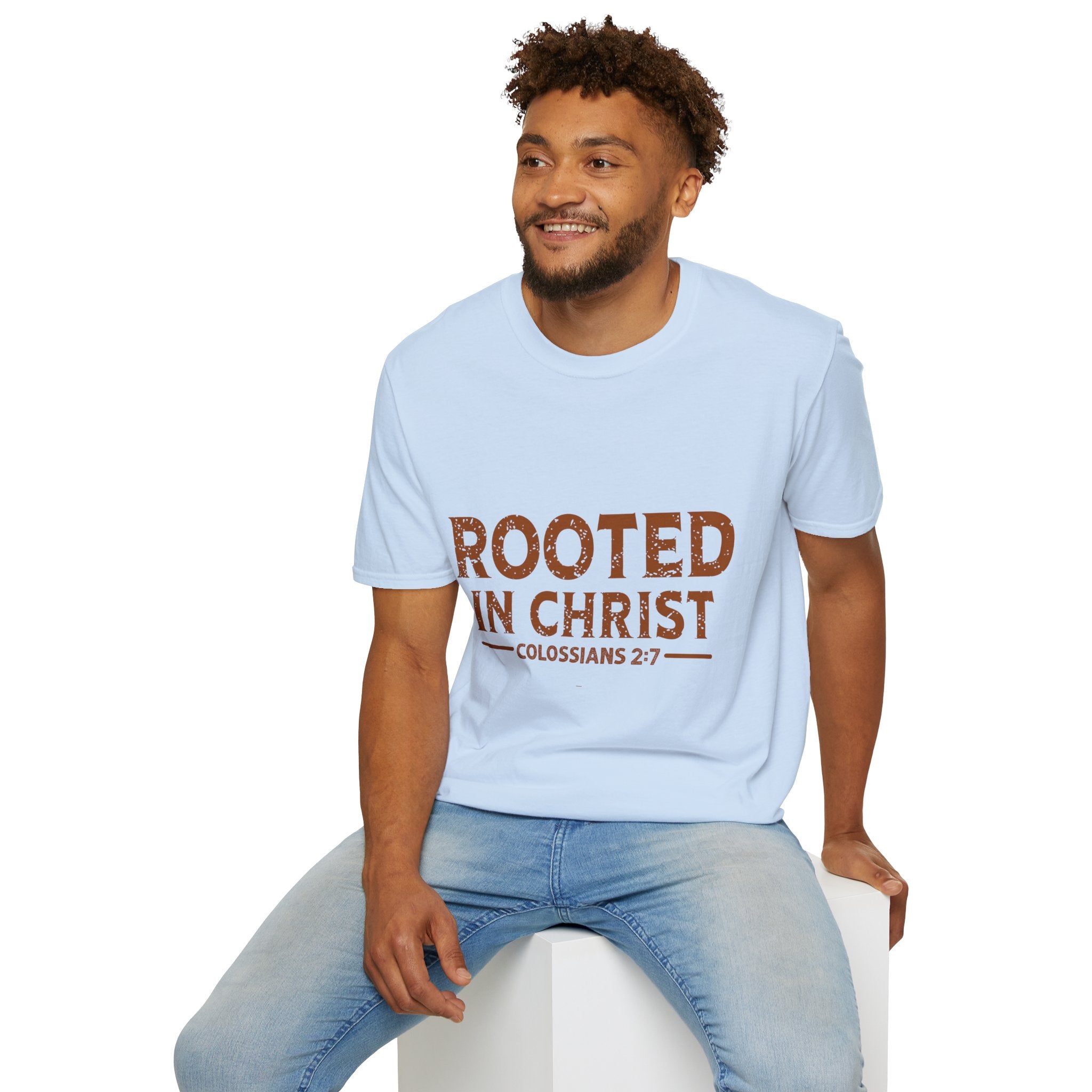 Rooted in Christ T-Shirt — Colossians 2:7 Christian Tee